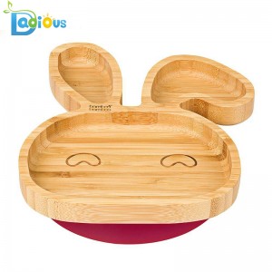 Plaque d'aspiration pour tout-petit, bébé, bambin Plaque en bambou écologique pour bébé, assiette en bois écologique pour bébé avec cuillère